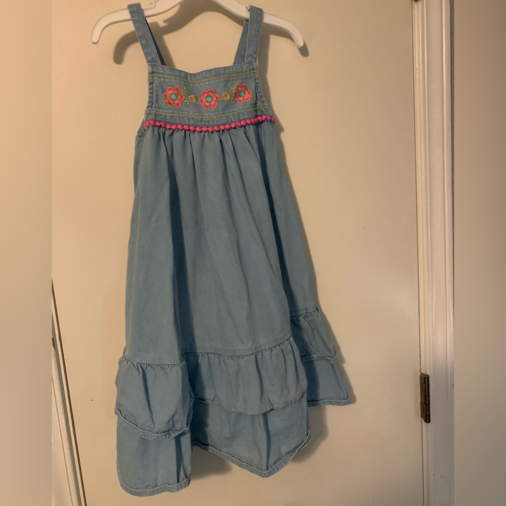 jumping beans Light Blue Denim-Style Sundress with Floral Embroidery
